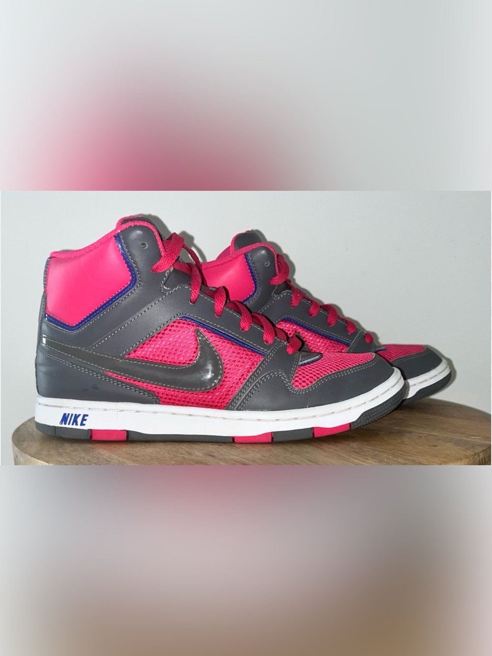 Nike Prestige Pink and Gray High-Top Sneakers Womens 9.5
